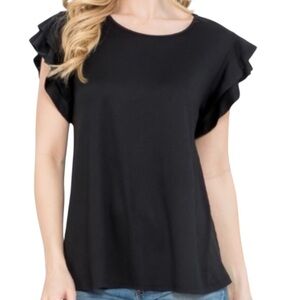 NWT YOU & ME Black Short Tiered Ruffle Sleeve Top Blouse Size Medium